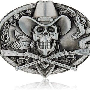 Cowboy Skull Belt Buckle Western Gothic Biker Style Snake Guns Rodeo‎ Punk